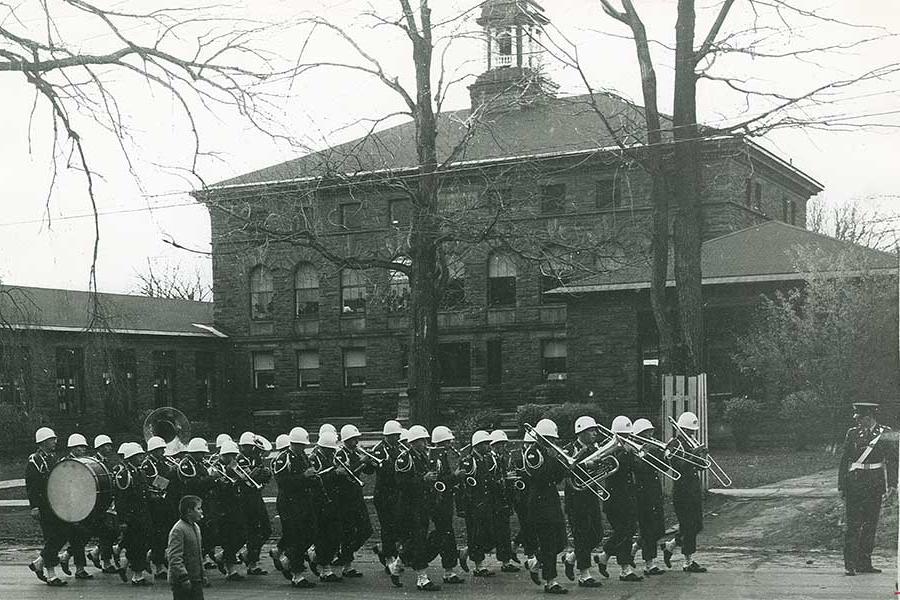 Clarkson's ROTC Band in front of Old Main